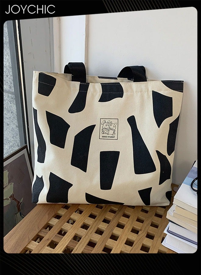 Joychic حقيبة قماشية نسائية كورية الطراز بحمالة كتف واحدة مع تصميم فني بسحاب حقيبة قماشية محمولة مناسبة للخروج وحضور الدروس والتنزه - Image 2