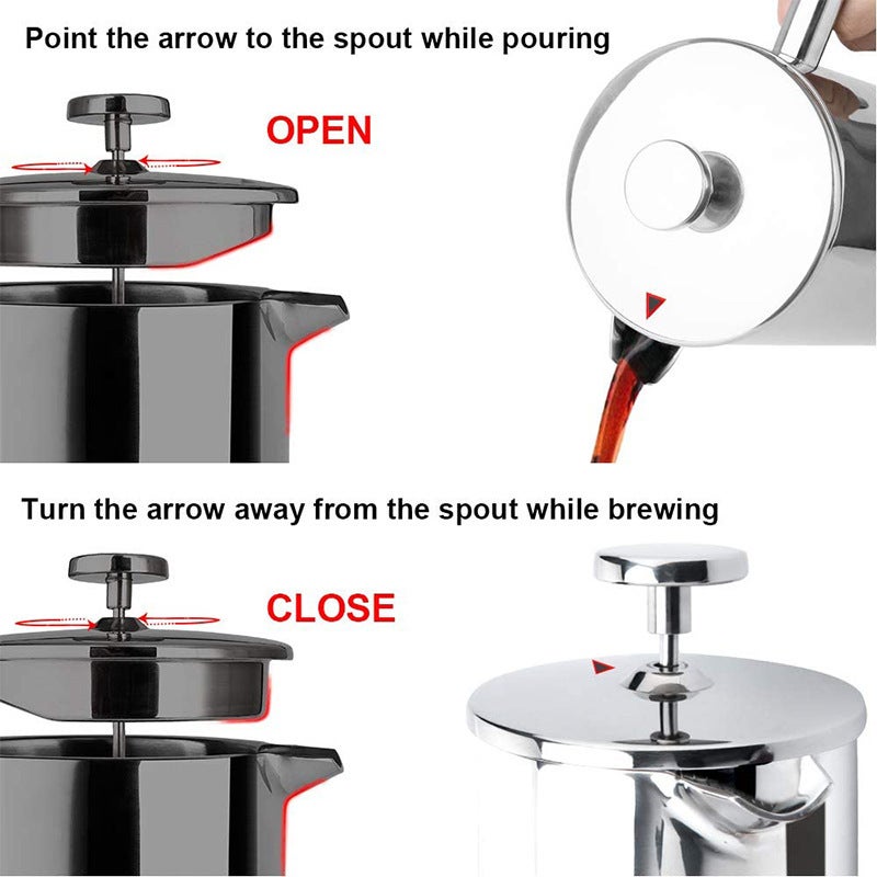304 Stainless Steel French Press Pot, Hand-Brewed Coffee Pot, Double-Layer French Filter Press Pot, Tea Maker, Tea Maker, Brewing Pot - Image 4