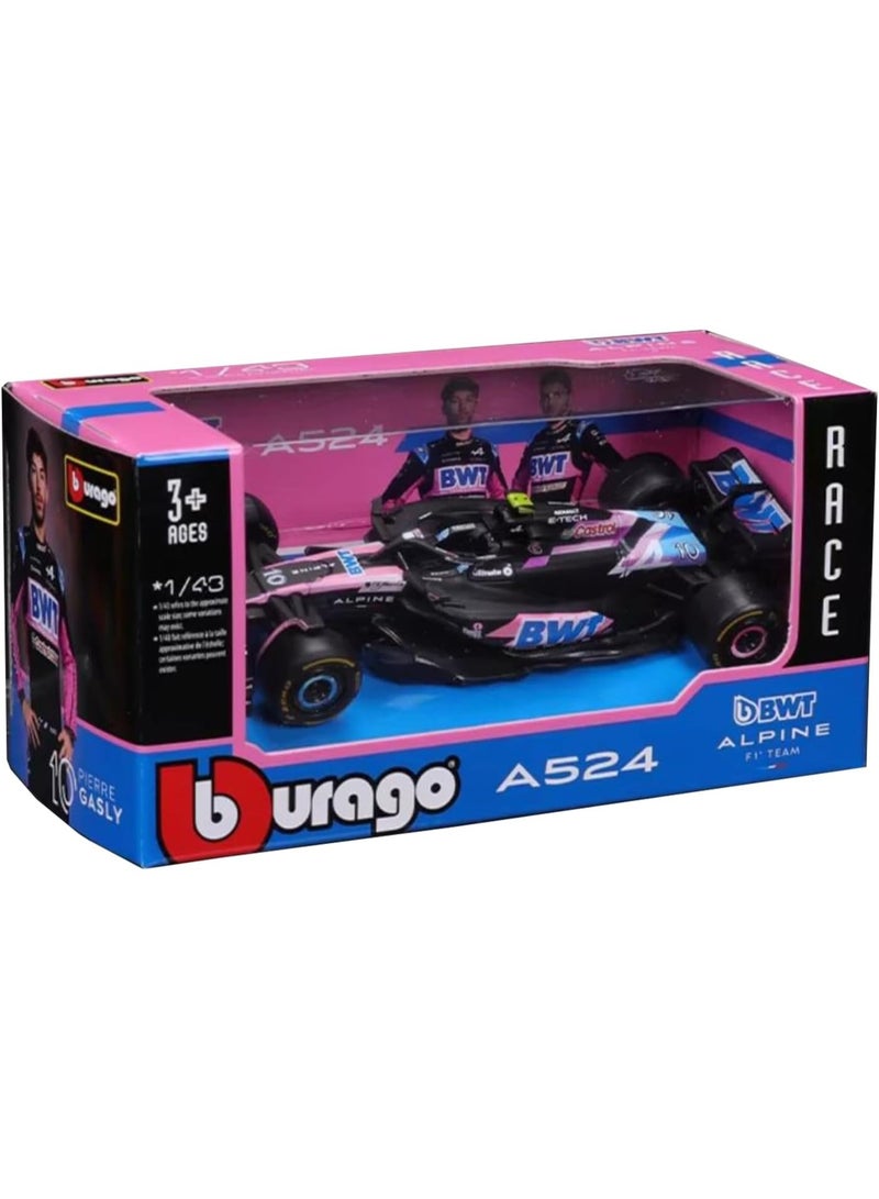 Bburago 1:43 Scale Formula 1 Alpine A524 Pierre Gasly #10 Japan Version Diecast Model Car - Blue & Pink Livery - Image 2