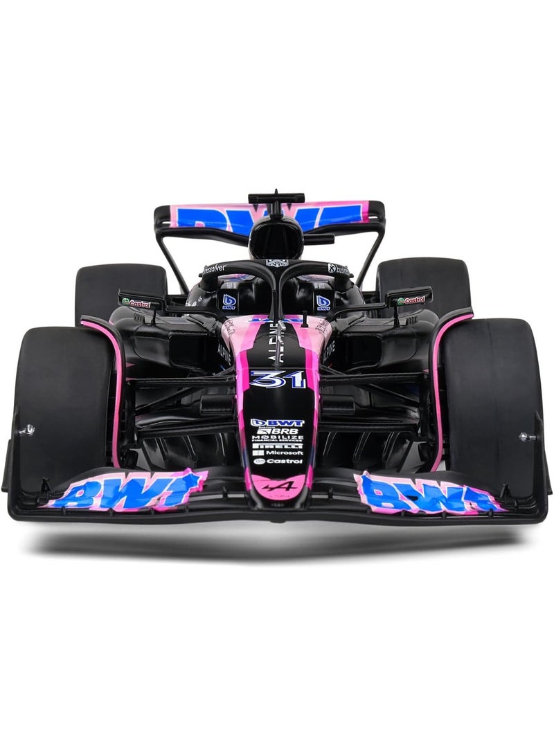 Bburago 1:43 Scale Formula 1 Alpine A524 Pierre Gasly #10 Japan Version Diecast Model Car - Blue & Pink Livery - Image 1