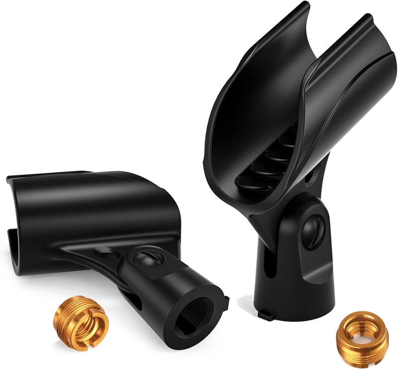 Moukey Microphone Mic Clip Holder for Mic Stand with 5/8" Male to 3/8" Female Adapter, 2-Pack - Image 1