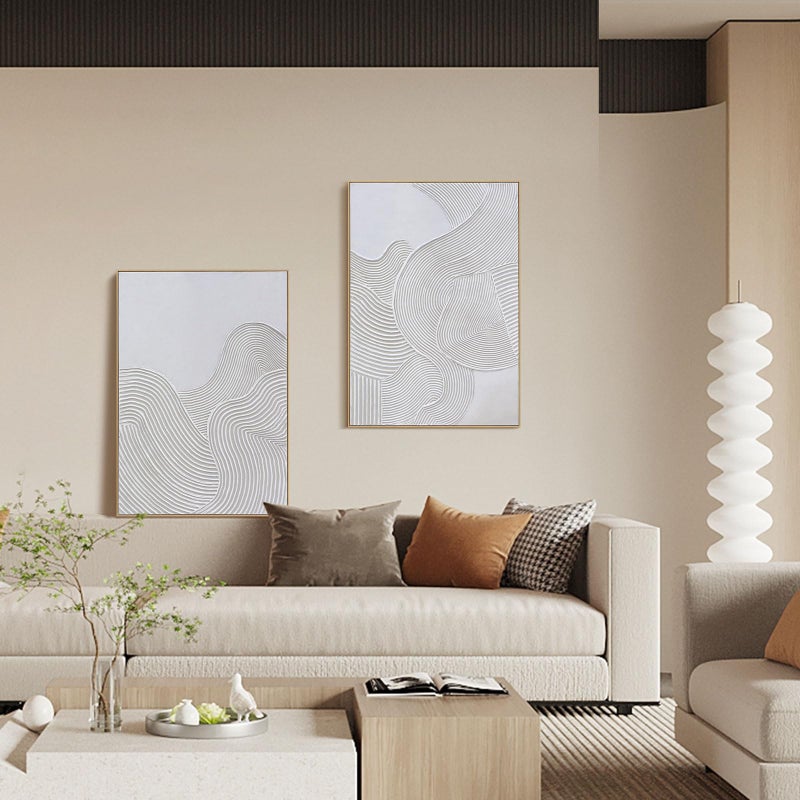 Zessonic Framed Neutral Abstract Wall-Art Painting - Large Abstract Canvas Wall Decor 3D Curve Illustrations Hand painting for Living Room, Bedroom, Office - 2 Piece 28 x 40 Inch, Ready to Hang - Image 3