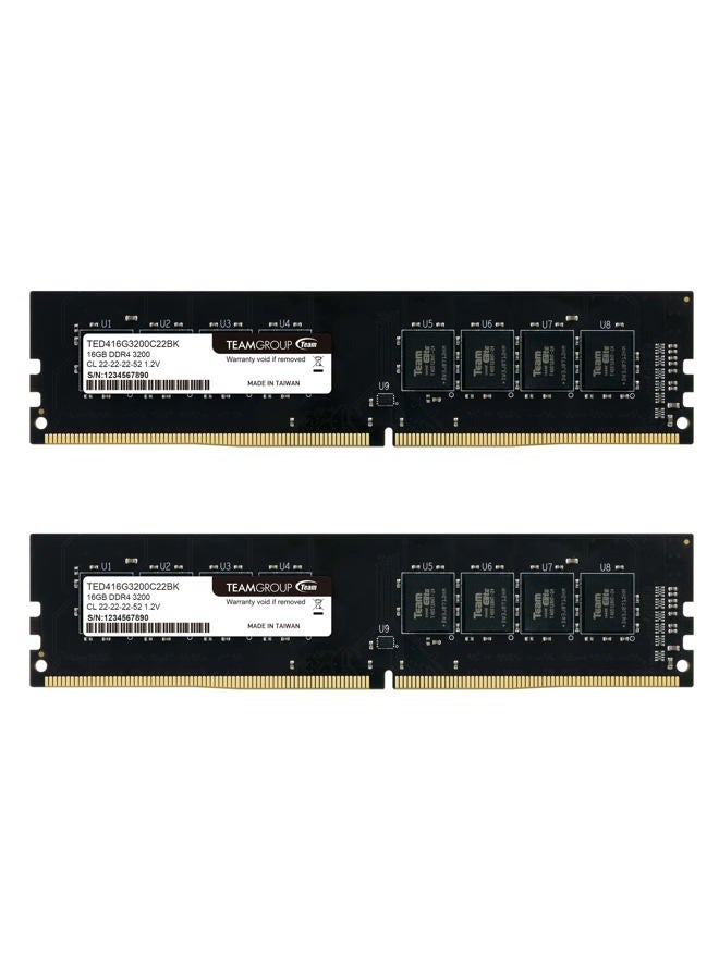 TeamGroup مجموعة Elite DDR4 بسعة 32 جيجابايت (2 x 16 جيجابايت) 3200 ميجاهرتز (PC4-25600) CL22 غير مخزن غير ECC 1.2 فولت UDIMM 288 دبوس ترقية ذاكرة الكمبيوتر المكتبي - TED432G3200C22DC01 - Image 1