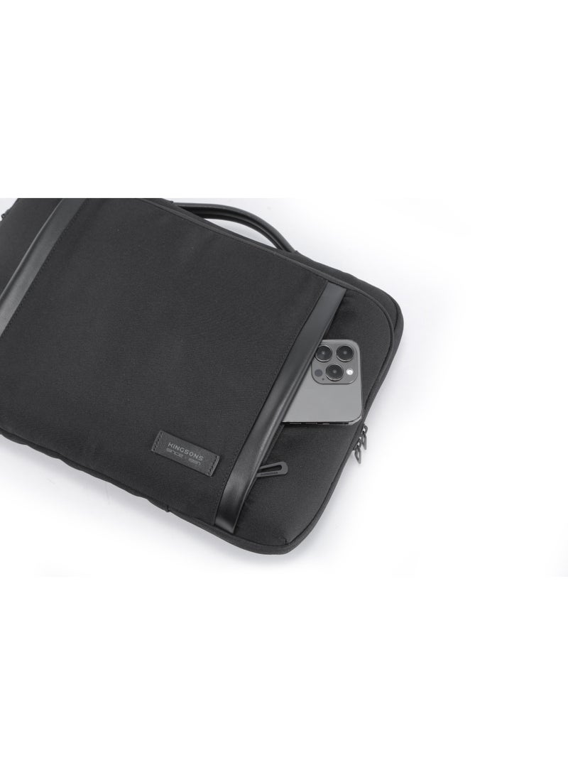 كينغسونز حقيبة Kingsons Sleeve Bag 💼 لون أسود 🖤 – مصنوعة من بوليستر مقاوم للماء 💧، تضم حجرة رئيسية واسعة 🧩 وجيب مخصص للابتوب مقاس 15.6 بوصة 💻، مع 4 جيوب إضافية للإكسسوارات والأجهزة اليومية 🔌 – تصميم أنيق ومثالي للعمل أو السفر 🧳 - Image 4