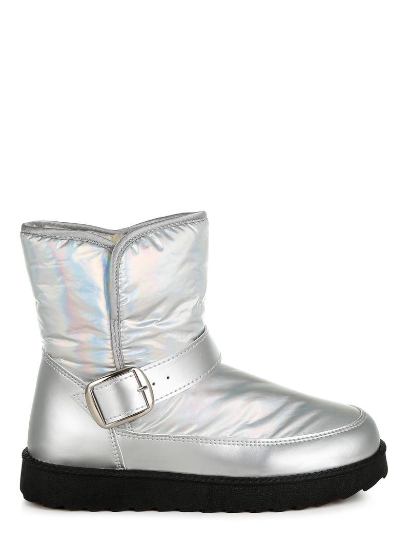 London Rag Buckle Strap Puffy Ankle Boots in Silver  - Image 1
