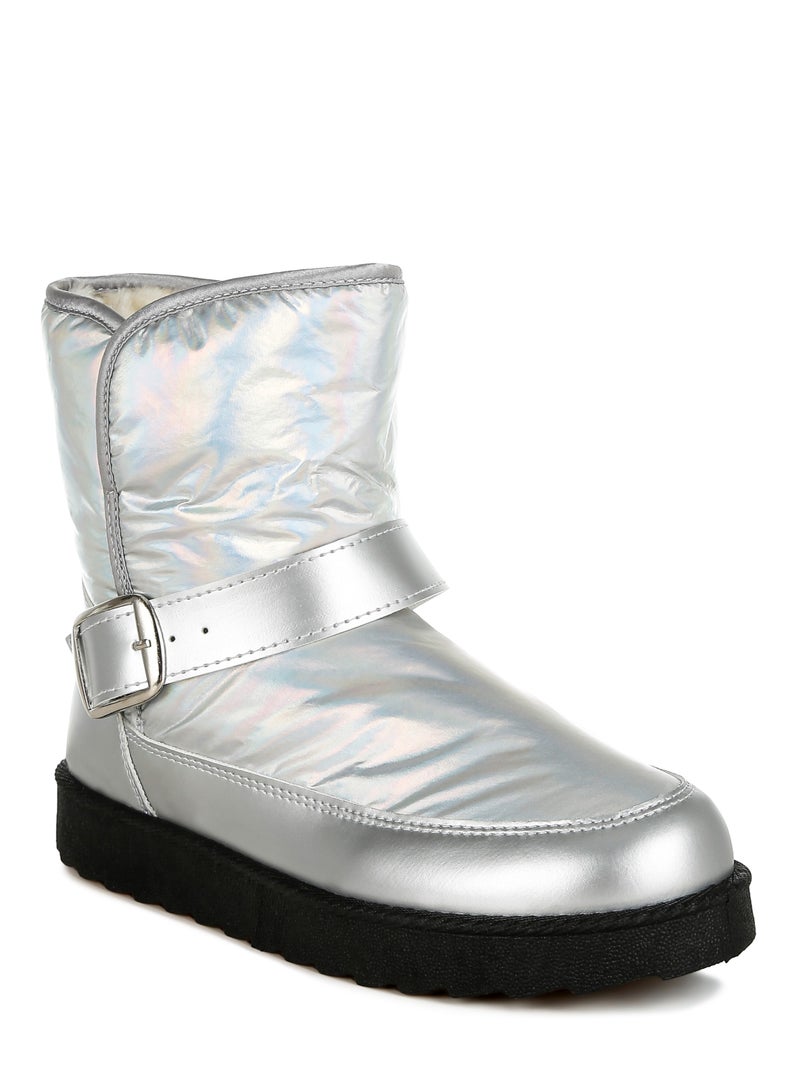 London Rag Buckle Strap Puffy Ankle Boots in Silver  - Image 2