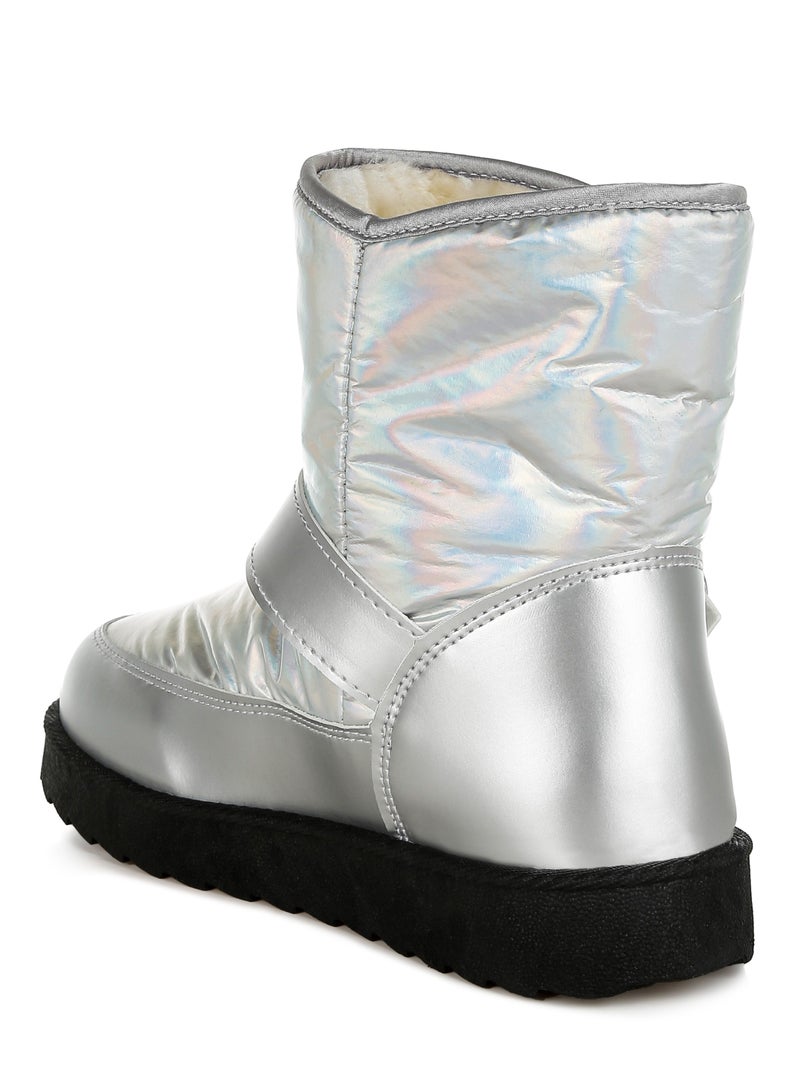 London Rag Buckle Strap Puffy Ankle Boots in Silver  - Image 3