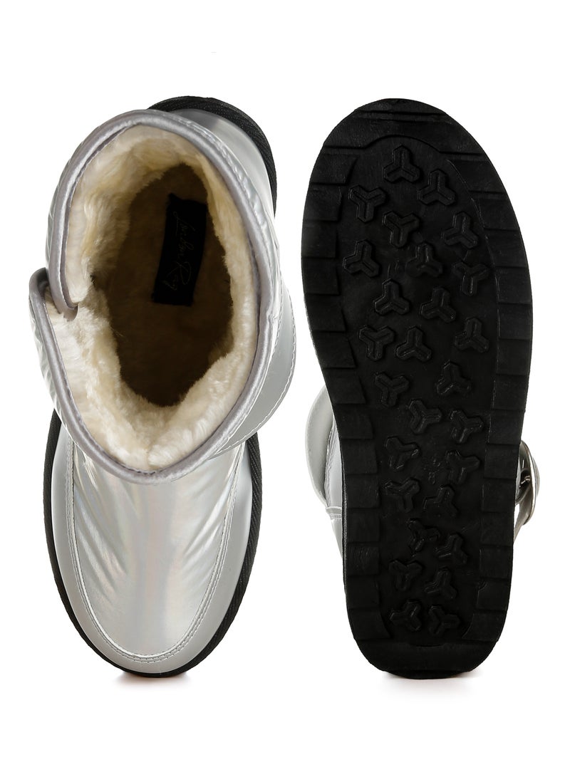 London Rag Buckle Strap Puffy Ankle Boots in Silver  - Image 4