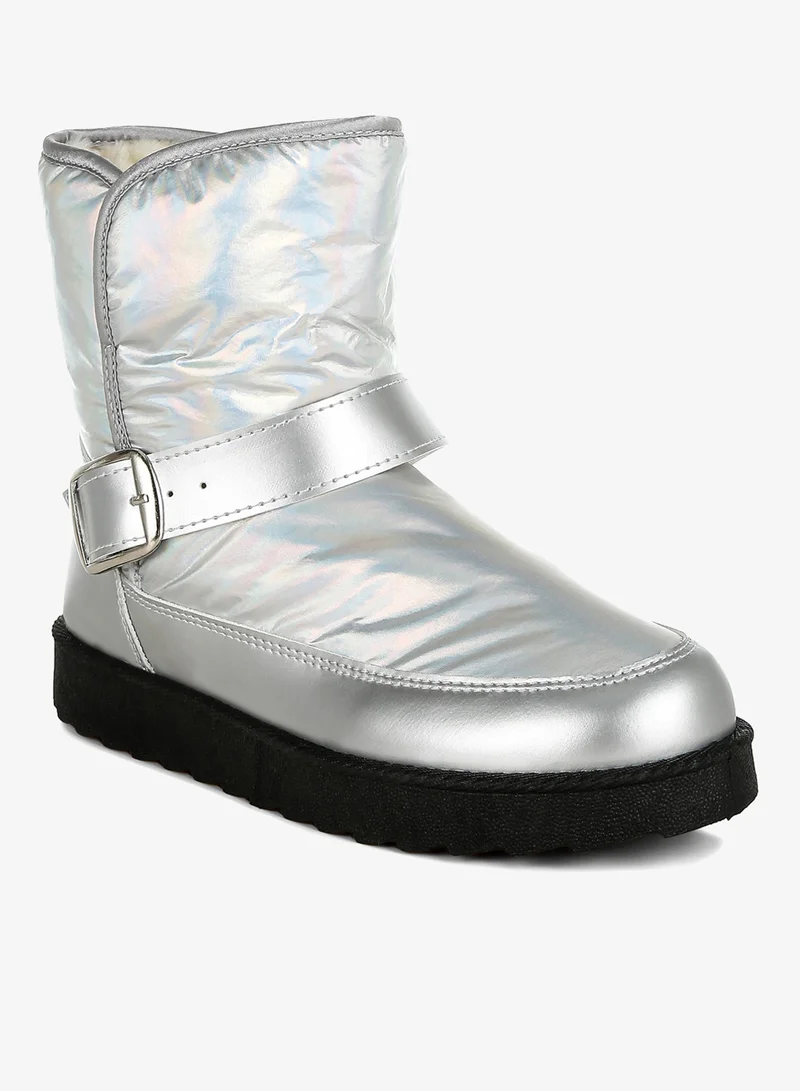 London Rag Buckle Strap Puffy Ankle Boots in Silver