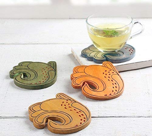 storeindya Store Indya Designed Wooden Coasters Set 4-Pack Set (Peacock Colorful) - Image 3