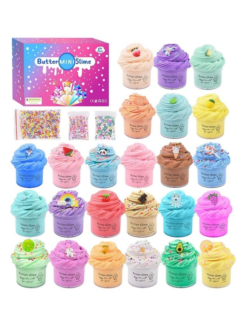 LEDIN 24 Piece Fluffy Slime Kit With Butter Slime,Fluffy Soft and Non-Stick,Include Stitch Ice Cream Coffee Slime Charms , Stress Relief Toys for Kids, Active Party Gifts, DIY Items - Image 1