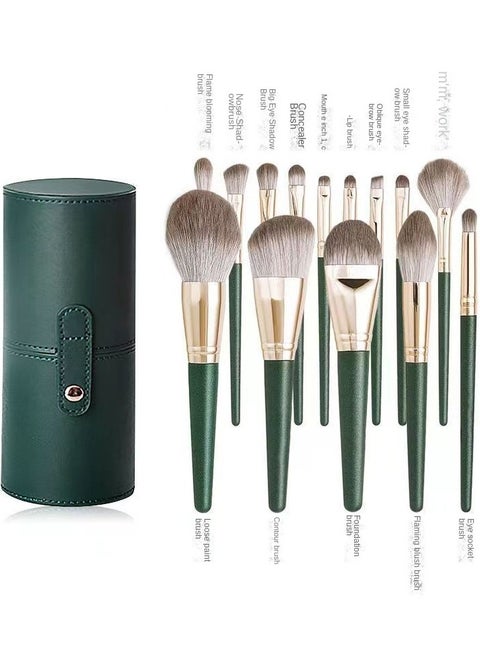 Makeup Brushes 14pcs Professional Brush Set Green Soft Powder Foundation Face Eye Brow Shadow -B