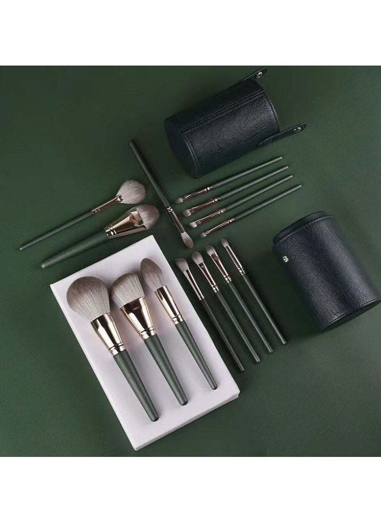Makeup Brushes 14pcs Professional Brush Set Green Soft Powder Foundation Face Eye Brow Shadow -B