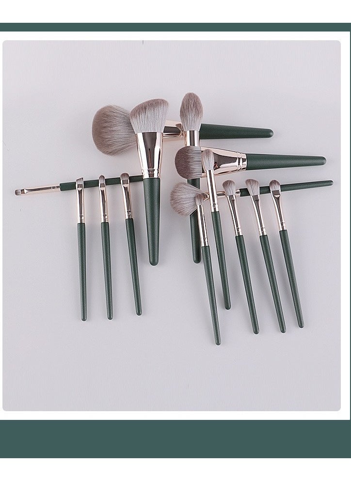 Makeup Brushes 14pcs Professional Brush Set Green Soft Powder Foundation Face Eye Brow Shadow -B