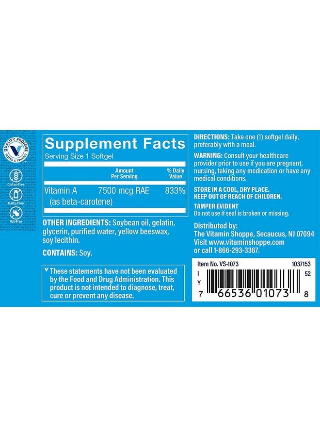 The Vitamin Shoppe Beta-Carotene 2,500IU (Vitamin A), Antioxidant Support for Vision & Immune Health (300 Softgels) - Image 3