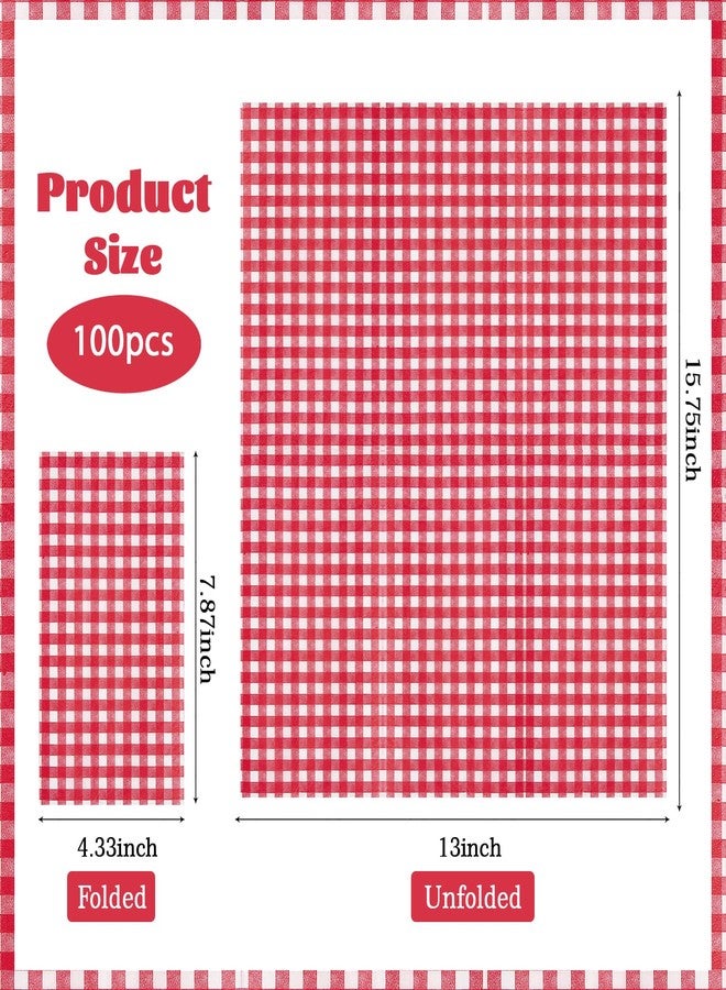 Grencian 100 Pcs Red Paper Napkins 3-Ply Red and White Gingham Napkins Disposable Red Checkered Plaid Cocktail Beverage Napkins for Picnic BBQ Birthday Party Supplies Holiday Favors Table Decor - Image 2