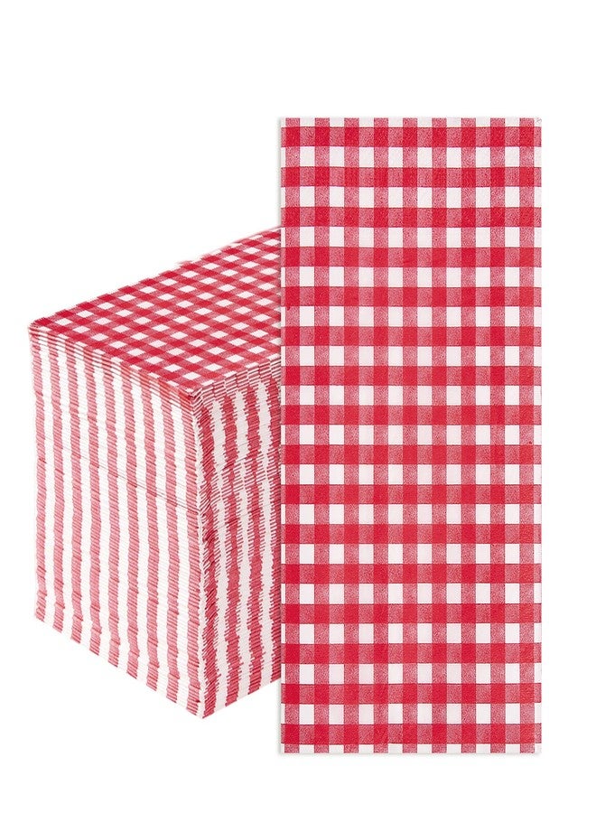 Grencian 100 Pcs Red Paper Napkins 3-Ply Red and White Gingham Napkins Disposable Red Checkered Plaid Cocktail Beverage Napkins for Picnic BBQ Birthday Party Supplies Holiday Favors Table Decor - Image 1