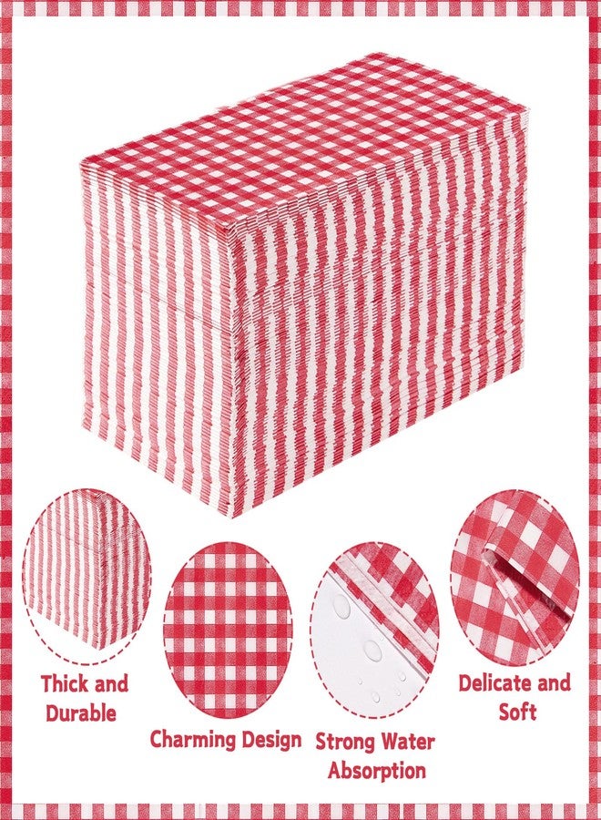 Grencian 100 Pcs Red Paper Napkins 3-Ply Red and White Gingham Napkins Disposable Red Checkered Plaid Cocktail Beverage Napkins for Picnic BBQ Birthday Party Supplies Holiday Favors Table Decor - Image 3