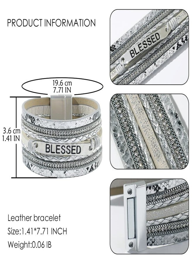 Vercret Leather Wrap Bracelet for Women - Boho Multi-Layer Blessed Inspiration Bangle Cuff Bracelet with Magnetic Clasp for lady and Mother - Image 4
