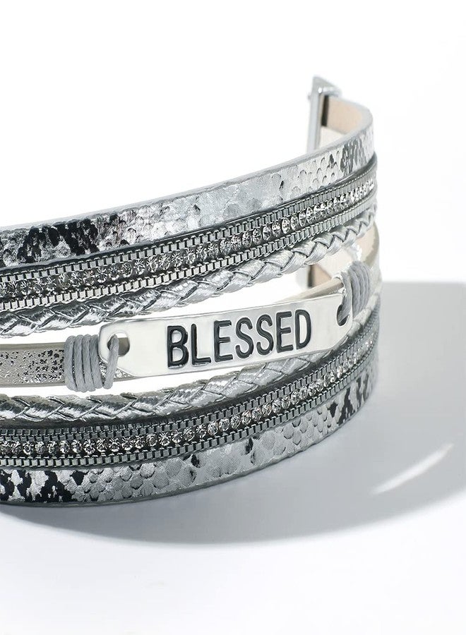 Vercret Leather Wrap Bracelet for Women - Boho Multi-Layer Blessed Inspiration Bangle Cuff Bracelet with Magnetic Clasp for lady and Mother - Image 3