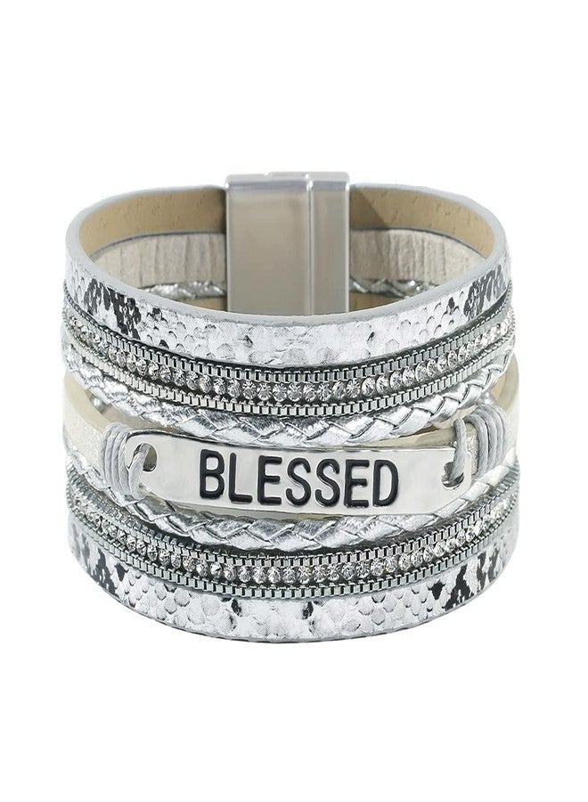 Vercret Leather Wrap Bracelet for Women - Boho Multi-Layer Blessed Inspiration Bangle Cuff Bracelet with Magnetic Clasp for lady and Mother - Image 1