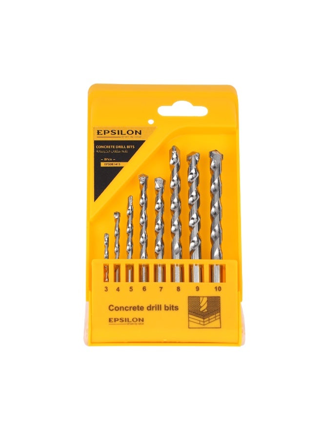 Epsilon Concrete Drill Bit Set – Pack of 8 (Sizes 3-10mm) | Heavy-Duty, Durable, Multi-Size Bits for Masonry, Brick, and Concrete Drilling | Compact & Portable Tool Set - Image 1