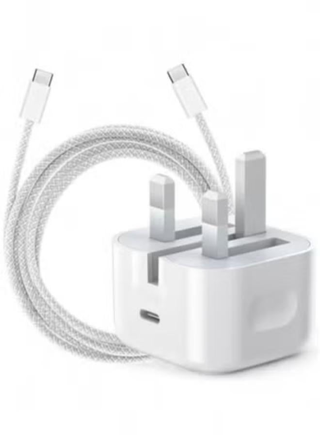 20W Fast Charger with iPhone - 1m Type-C Cable, for iPhone 16 Pro Max/15 Pro Max/iPad Air 4/5 10th Gen, Samsung Galaxy and Android - White, USB Type-C - Image 1