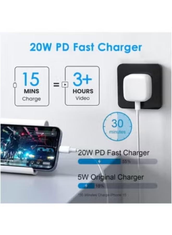 20W Fast Charger with iPhone - 1m Type-C Cable, for iPhone 16 Pro Max/15 Pro Max/iPad Air 4/5 10th Gen, Samsung Galaxy and Android - White, USB Type-C - Image 3