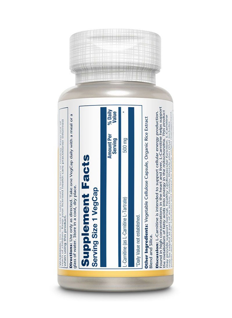 Solaray L-Carnitine 500mg 60 VegCaps Energy And Metabolism Support  - Image 2