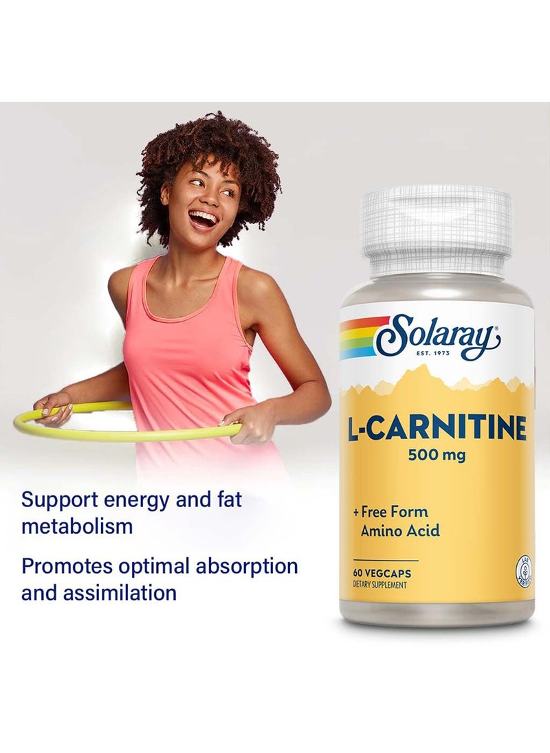 Solaray L-Carnitine 500mg 60 VegCaps Energy And Metabolism Support  - Image 5