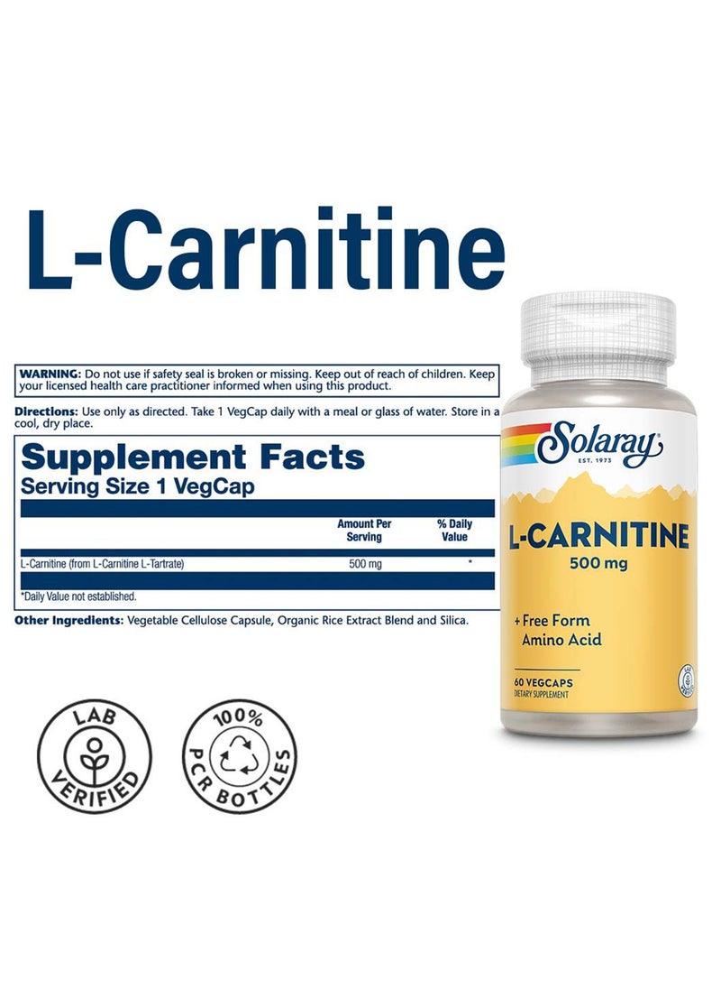 Solaray L-Carnitine 500mg 60 VegCaps Energy And Metabolism Support  - Image 4