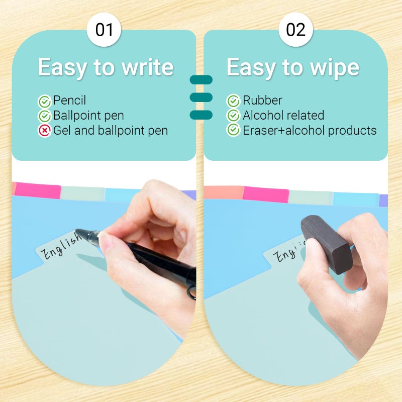 WORPSON 8 Tabs Durable Plastic Write & Erase Large Tabs Dividers for 3 Ring Binders, Rectangle Binder Dividers with Sticker for Study, Teacher, Office, Home Organizers (Multi A, 3 Set (24 Tab)) - Image 5