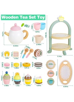 NNEWVANTE Tea Party Set, 2 Year Old Girl Birthday Gift, Tea Sets for Toddlers 3-5, Tea Set for Little Girls 1-3 with Picnic Mat & Cupcake Stand & Play Kitchen Accessories, Wooden Toys Birthday Kids Girls Gifts  - Image 2
