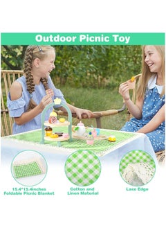 NNEWVANTE Tea Party Set, 2 Year Old Girl Birthday Gift, Tea Sets for Toddlers 3-5, Tea Set for Little Girls 1-3 with Picnic Mat & Cupcake Stand & Play Kitchen Accessories, Wooden Toys Birthday Kids Girls Gifts  - Image 4