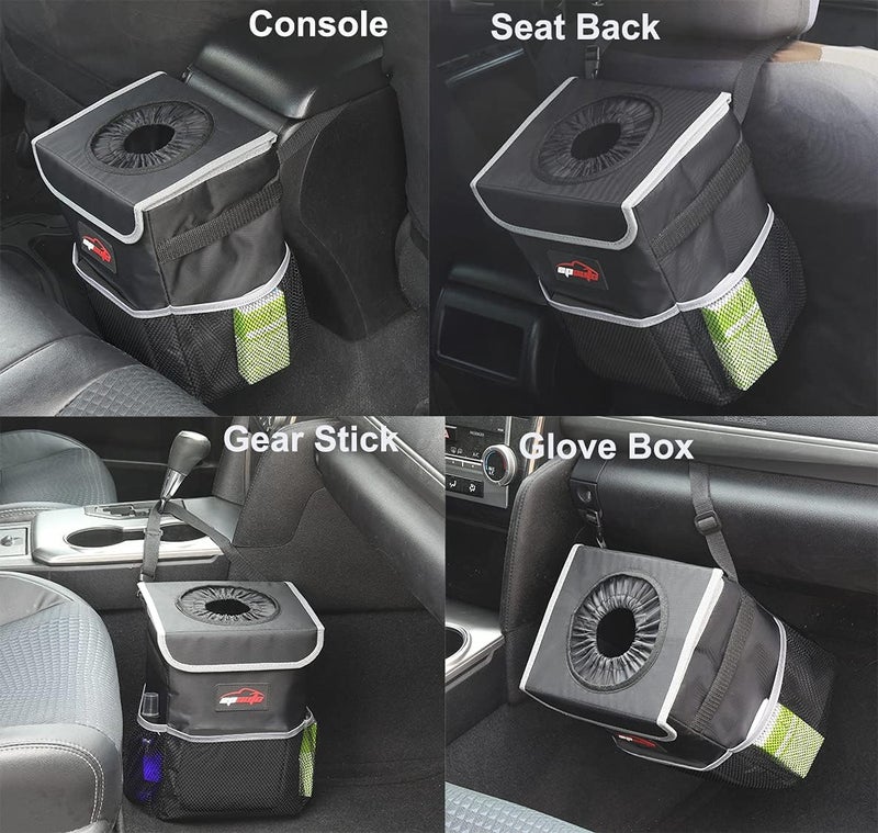 EPAuto Waterproof Car Trash Can with Lid and Storage Pockets, Black - Image 3