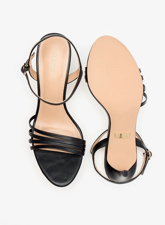 سيليست Women's Solid Ankle Strap Sandals with Stiletto Heels and Buckle Closure