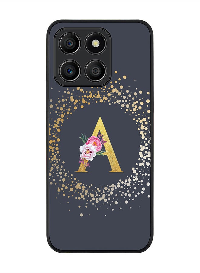 Stylizedd Rugged Black Edge Case for Honor X8b, Slim fit Case Thin Cover -  Custom Monogram Initial Letter Floral Pattern Alphabet - A  (Grey ) - Image 1