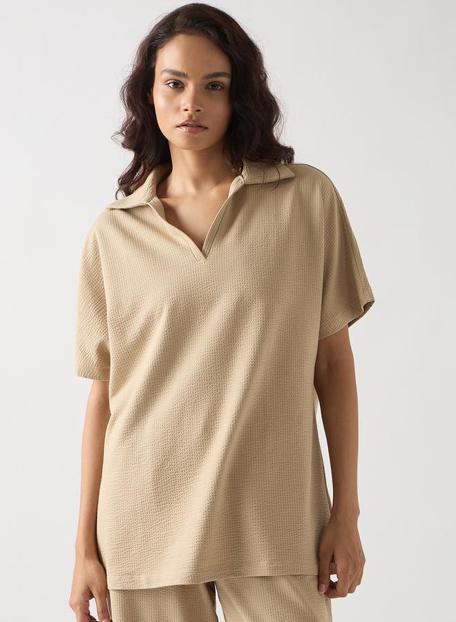 Femmella Beige Cotton Short Sleeve Knit T-Shirt - Image 1