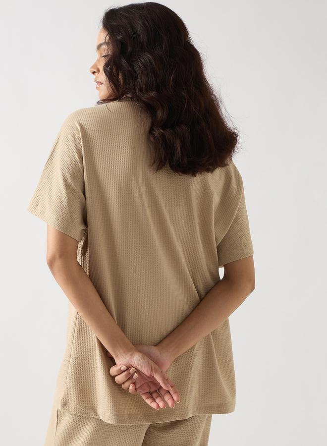 Femmella Beige Cotton Short Sleeve Knit T-Shirt - Image 3