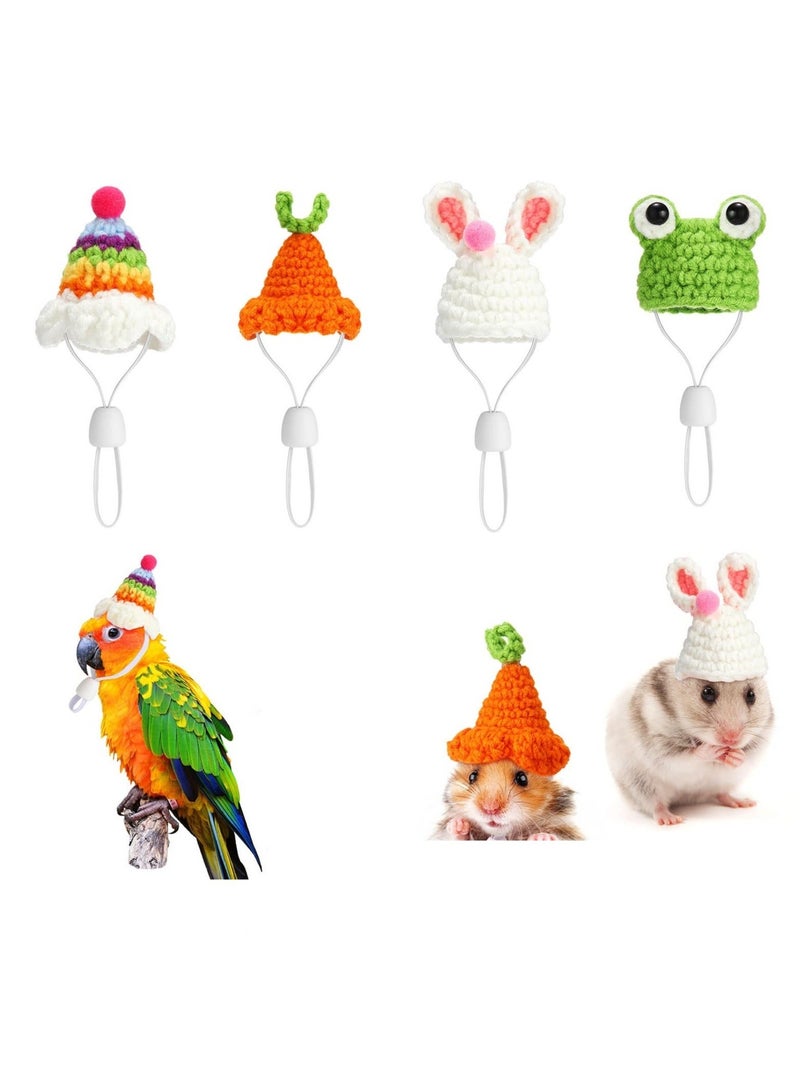 Hamster Hat Mini Small Animals Hat Adorable Hand Knitted Hats Set of 4 Mini Hats Adjustable Straps for Small Animals Holiday Party Clothes Costume Accessories Photo Props - Image 1