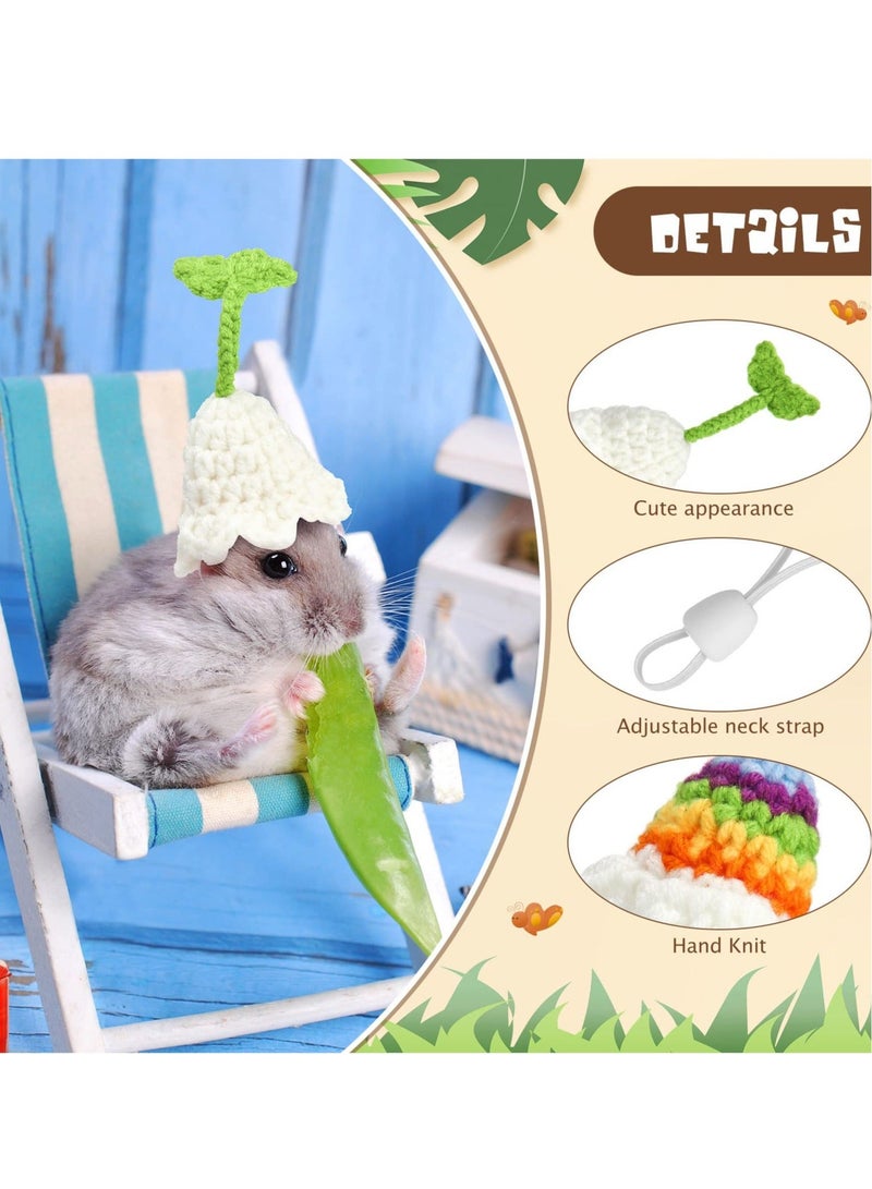 Hamster Hat Mini Small Animals Hat Adorable Hand Knitted Hats Set of 4 Mini Hats Adjustable Straps for Small Animals Holiday Party Clothes Costume Accessories Photo Props - Image 2