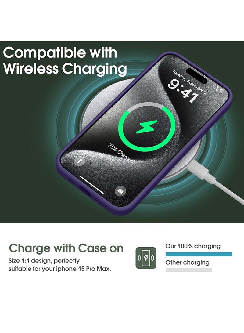 Wtech Premium Soft Liquid Silicone Case Cover For Apple iPhone 15 Pro Max 2023 Eggplant Purple - Image 5