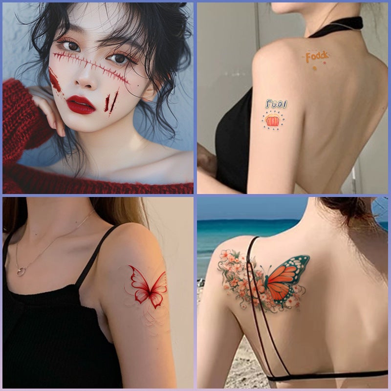 Halloween Colorful Butterfly Tattoo Stickers Simulation Bloody Scar Stickers Funny Waterproof Stickers - Image 4