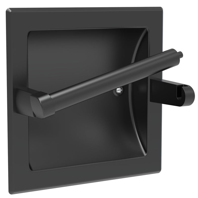 WZKALY Matte Black Recessed Toilet Paper Holder for Large Rolls Pivoting Black Toilet Paper Holder Wall Mount Stainless Steel in Wall Toilet Paper Holders Black Bathroom Toilet Paper Wall Holder