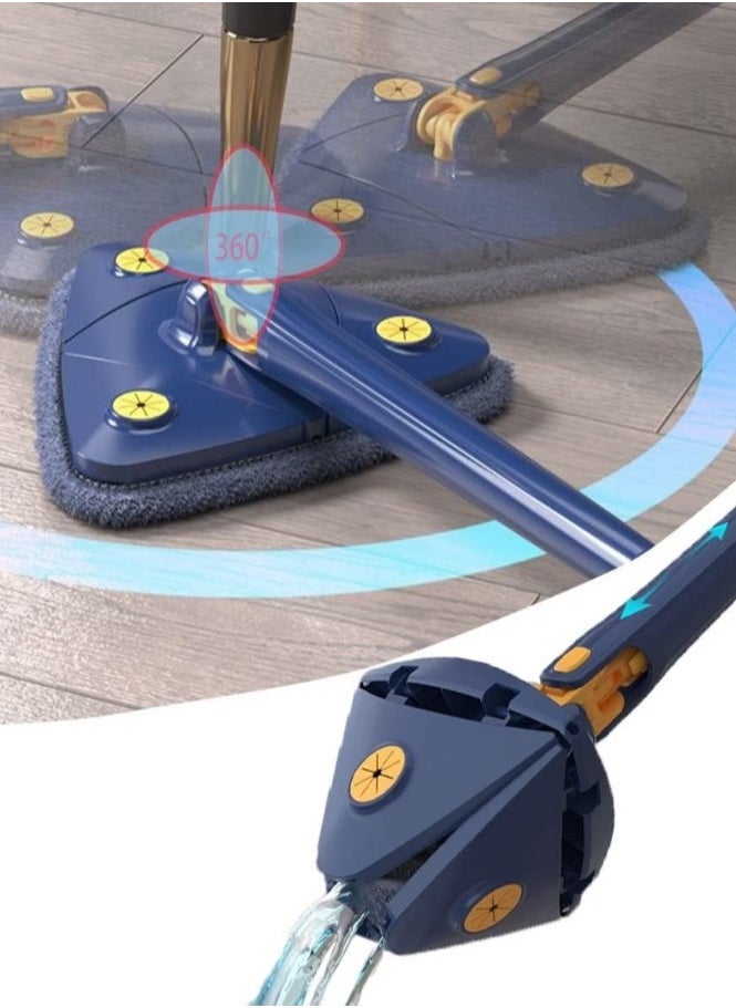 Generic - 360 Degree Rotating Cleaning Mop  - Triangle Mop with Long Handle Stainless Steel, Pressure Washer, Dry and Wet Mop for Floor, Window, Ceiling, Narrow Space - Triangle Microfiber Mop Cloth - Quick Dry and Reusable for Wet and Dry Cleaning of Floor, Wall, Ceiling, Windows - Adjustable Rotating Mop Cloth - 360 Degree Rotating Telescopic Mop with Automatic Water Pressure, for Cleaning Kitchen, Wall, Ceiling, Sofa, Corner - Image 1