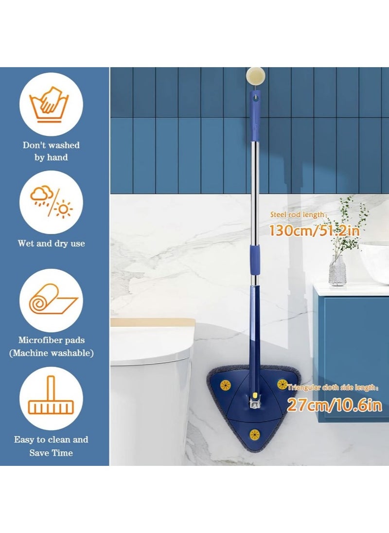 Generic - 360 Degree Rotating Cleaning Mop  - Triangle Mop with Long Handle Stainless Steel, Pressure Washer, Dry and Wet Mop for Floor, Window, Ceiling, Narrow Space - Triangle Microfiber Mop Cloth - Quick Dry and Reusable for Wet and Dry Cleaning of Floor, Wall, Ceiling, Windows - Adjustable Rotating Mop Cloth - 360 Degree Rotating Telescopic Mop with Automatic Water Pressure, for Cleaning Kitchen, Wall, Ceiling, Sofa, Corner - Image 1