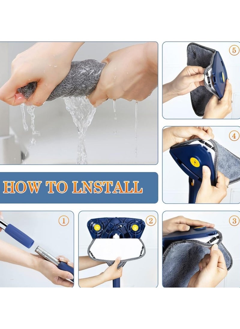 Generic - 360 Degree Rotating Cleaning Mop  - Triangle Mop with Long Handle Stainless Steel, Pressure Washer, Dry and Wet Mop for Floor, Window, Ceiling, Narrow Space - Triangle Microfiber Mop Cloth - Quick Dry and Reusable for Wet and Dry Cleaning of Floor, Wall, Ceiling, Windows - Adjustable Rotating Mop Cloth - 360 Degree Rotating Telescopic Mop with Automatic Water Pressure, for Cleaning Kitchen, Wall, Ceiling, Sofa, Corner - Image 1
