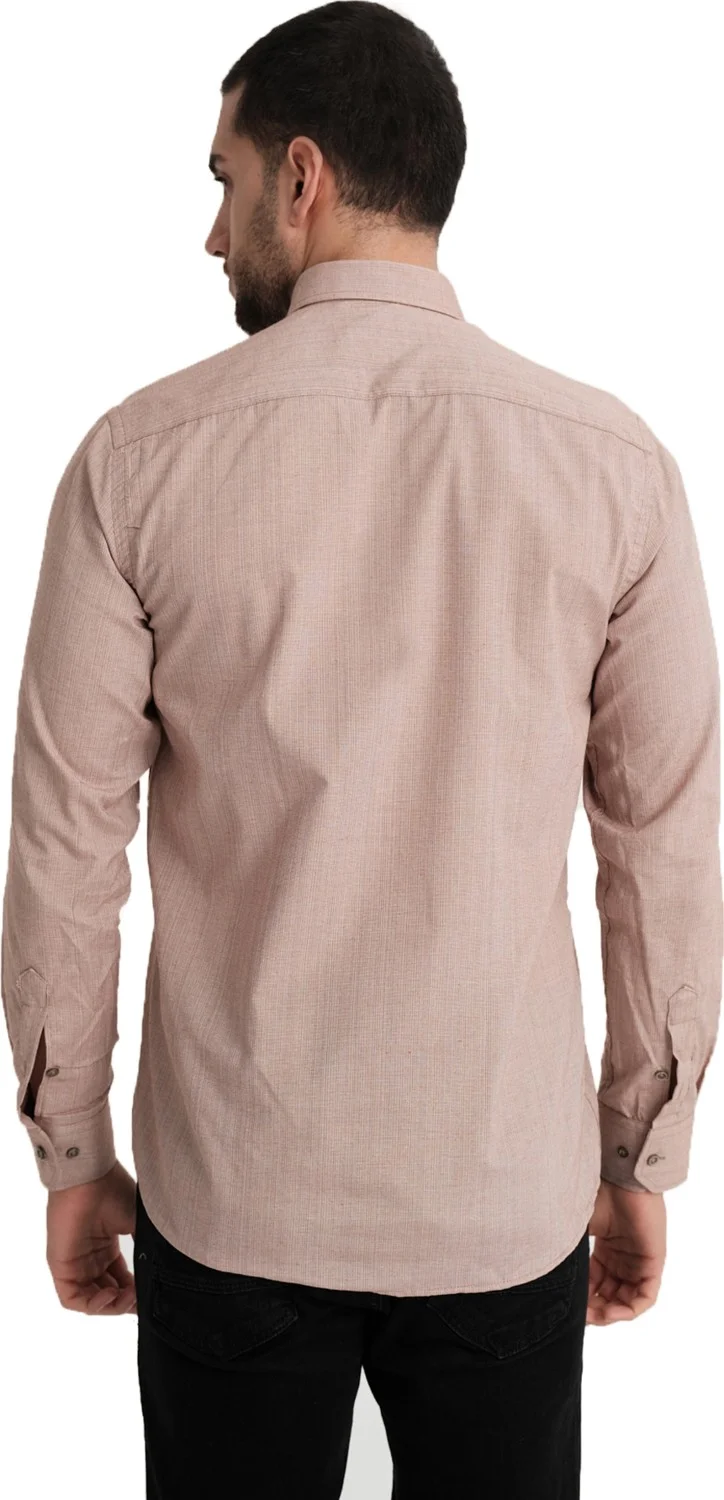 Varetta Men's Salmon Color Plain Long Sleeve Pocket Collar Buttoned Shirt