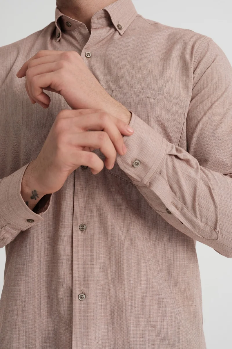Varetta Men's Salmon Color Plain Long Sleeve Pocket Collar Buttoned Shirt