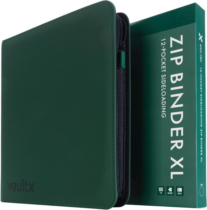 Vault X 12 XL Pocket Trading Card Zip Binder - 624 cards, Premium Exo-Tec Album Material, 26 Side-Loading Pages, Folder for Collectible Card Games, Sports, TCG (Green) - Image 1